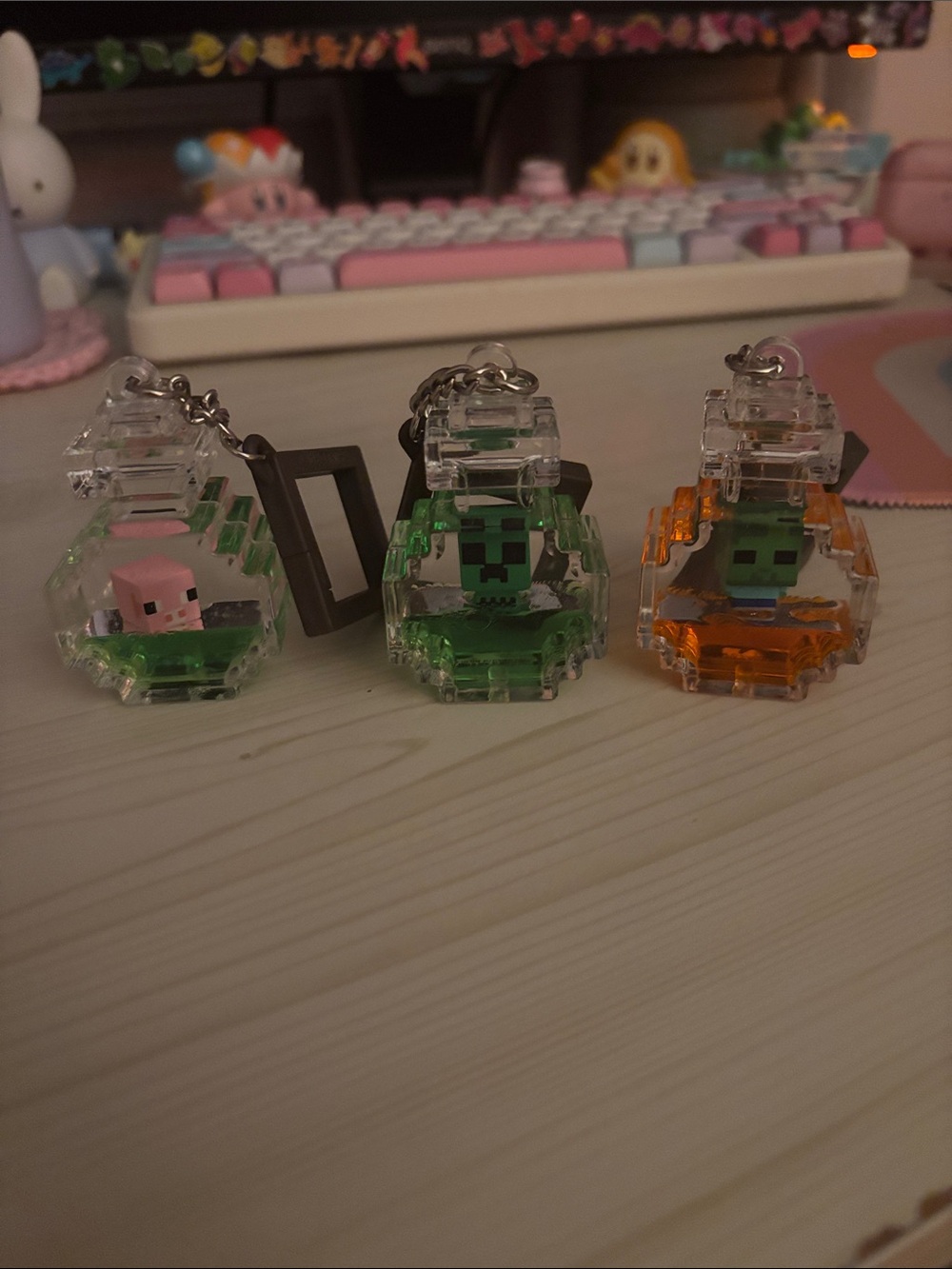 Block Game Mini Figure Keychain Trio - Pig, Creeper, Zombie